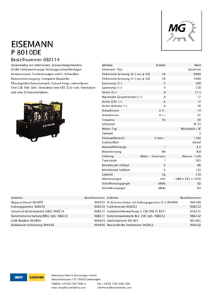 Stromerzeuger, Diesel Eisemann P 8010 DE