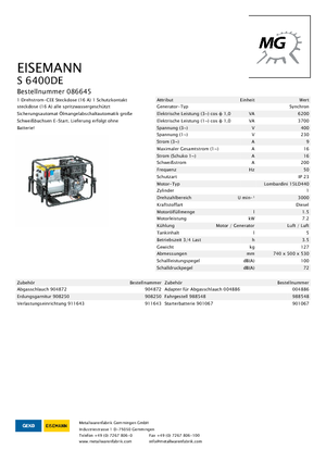 Stromerzeuger, Diesel Eisemann S 6400 DE