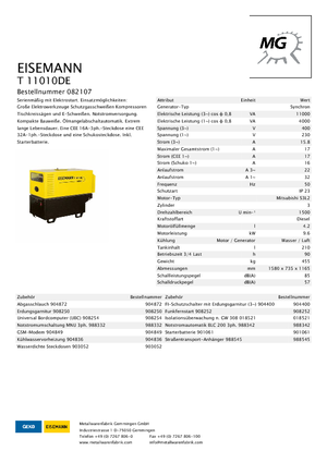 Stromerzeuger, Diesel Eisemann T 11010 DE