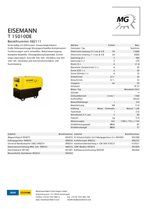 Stromerzeuger, Diesel Eisemann T 15010 DE