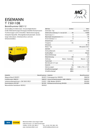 Stromerzeuger, Diesel Eisemann T 15011 DE
