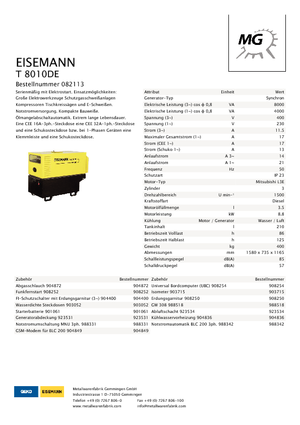 Stromerzeuger, Diesel Eisemann T 8010 DE