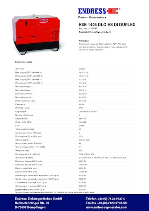 Stromerzeuger, Diesel Endress ESE 1008 LG ES DI DUPLEX