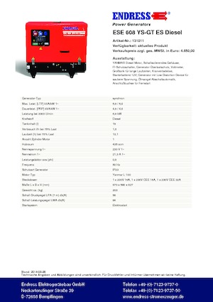 Stromerzeuger, Benzin Endress ESE 608 YS-GT ES DI