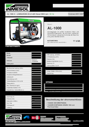 Stromerzeuger, Diesel INMESOL AL 1000-E