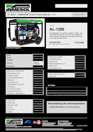 Stromerzeuger, Diesel INMESOL AL 1200-E