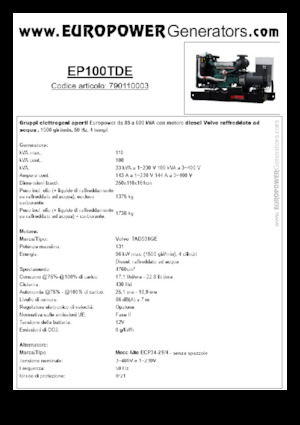 Stromerzeuger, Diesel Europower EP100TDE (MA)