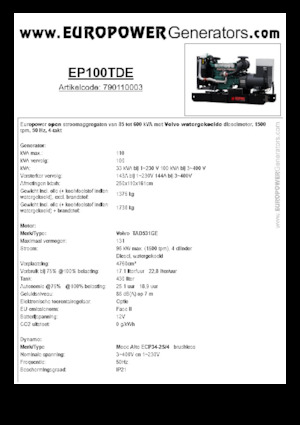 Stromerzeuger, Diesel Europower EP100TDE (MA)