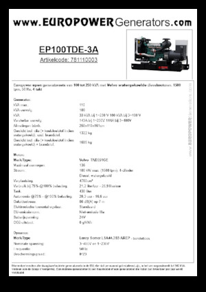 Stromerzeuger, Diesel Europower EP100TDE-3A (LS)