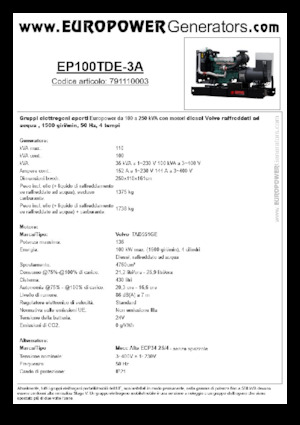 Stromerzeuger, Diesel Europower EP100TDE-3A (MA)