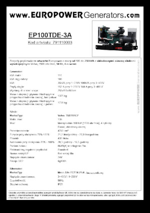 Stromerzeuger, Diesel Europower EP100TDE-3A (MA)