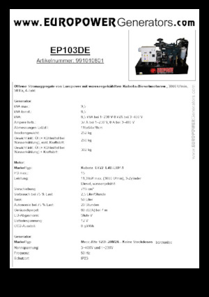 Stromerzeuger, Diesel Europower EP103DE (MA)