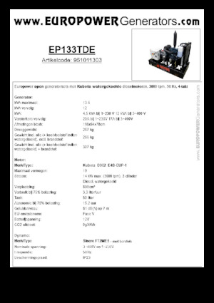 Stromerzeuger, Diesel Europower EP133TDE (S)