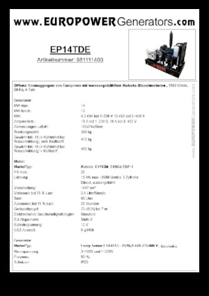 Stromerzeuger, Diesel Europower EP14TDE (LS)