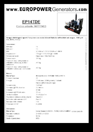 Stromerzeuger, Diesel Europower EP14TDE (LS)