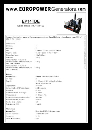 Stromerzeuger, Diesel Europower EP14TDE (MA)