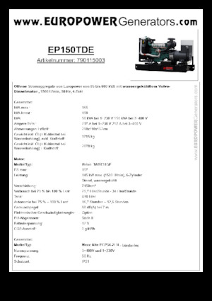 Stromerzeuger, Diesel Europower EP150TDE (MA)