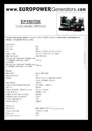 Stromerzeuger, Diesel Europower EP150TDE (MA)
