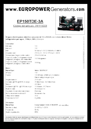 Stromerzeuger, Diesel Europower EP150TDE-3A (LS)