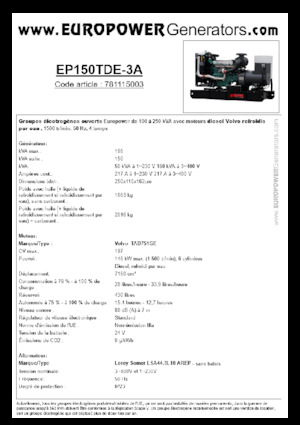 Stromerzeuger, Diesel Europower EP150TDE-3A (LS)