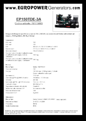 Stromerzeuger, Diesel Europower EP150TDE-3A (LS)