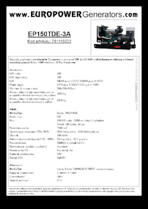 Stromerzeuger, Diesel Europower EP150TDE-3A (LS)