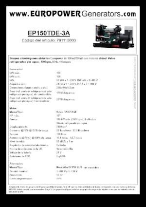Stromerzeuger, Diesel Europower EP150TDE-3A (MA)