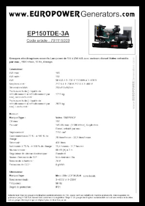 Stromerzeuger, Diesel Europower EP150TDE-3A (MA)