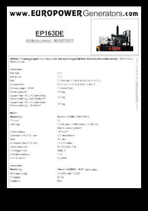 Stromerzeuger, Diesel Europower EP163DE (S)