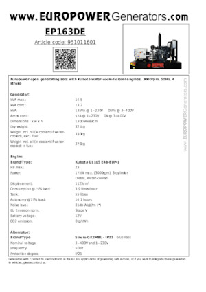 Stromerzeuger, Diesel Europower EP163DE (S)