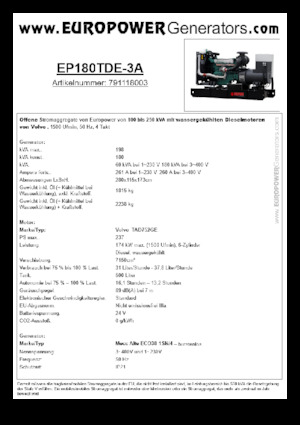 Stromerzeuger, Diesel Europower EP180TDE-3A (MA)