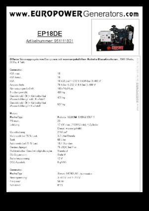 Stromerzeuger, Diesel Europower EP18DE (S)