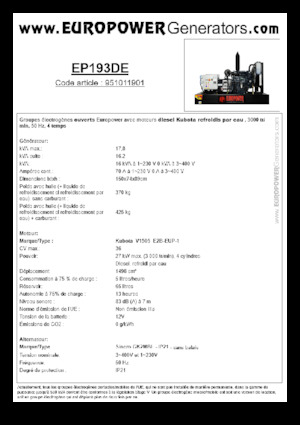 Stromerzeuger, Diesel Europower EP193DE (S)
