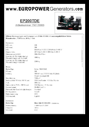 Stromerzeuger, Diesel Europower EP200TDE (MA)