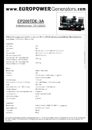 Stromerzeuger, Diesel Europower EP200TDE-3A (LS)