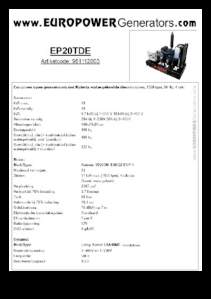 Stromerzeuger, Diesel Europower EP20TDE (LS)