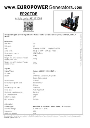 Stromerzeuger, Diesel Europower EP20TDE (MA)