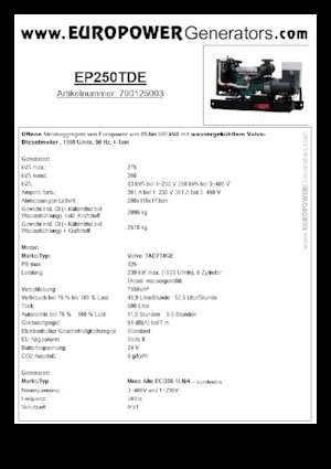 Stromerzeuger, Diesel Europower EP250TDE (MA)