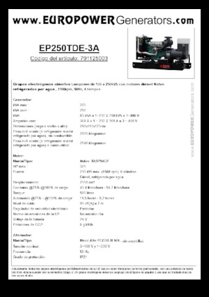 Stromerzeuger, Diesel Europower EP250TDE-3A (MA)