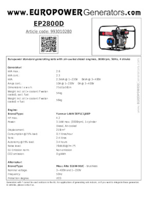 Stromerzeuger, Diesel Europower EP2800D (MA)