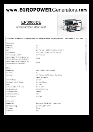 Stromerzeuger, Diesel Europower EP3000DE (MA)