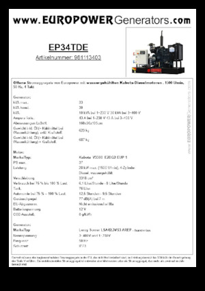 Stromerzeuger, Diesel Europower EP34TDE (LS)