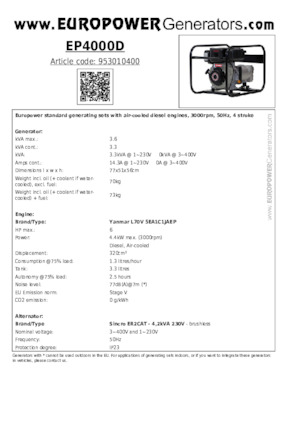 Stromerzeuger, Diesel Europower EP4000D (S)