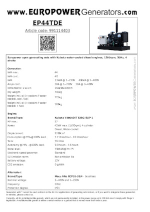 Stromerzeuger, Diesel Europower EP44TDE (MA)