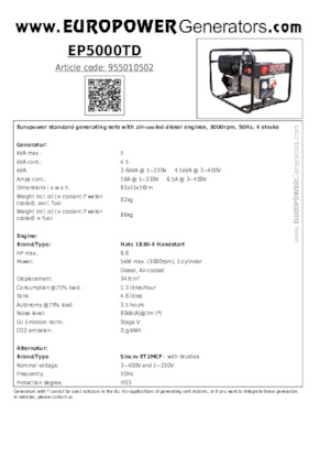Stromerzeuger, Diesel Europower EP5000TD (S)
