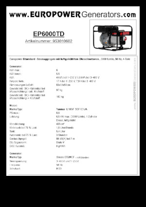 Stromerzeuger, Diesel Europower EP6000TD (S)