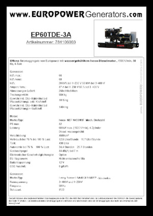 Stromerzeuger, Diesel Europower EP60TDE-3A (LS)