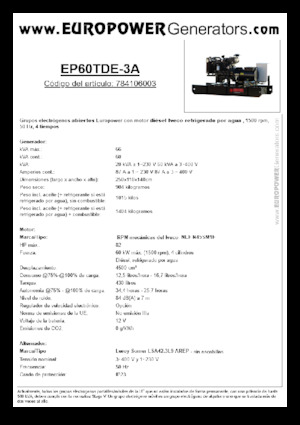 Stromerzeuger, Diesel Europower EP60TDE-3A (LS)