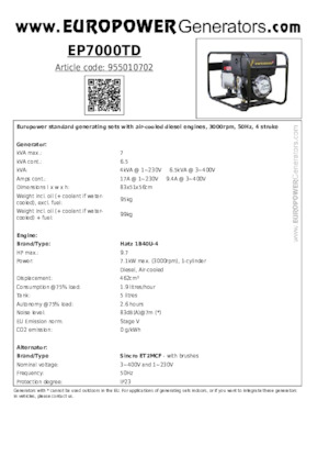 Stromerzeuger, Diesel Europower EP7000TD (S)