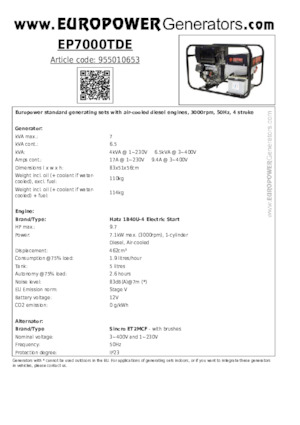 Stromerzeuger, Diesel Europower EP7000TDE (S)
